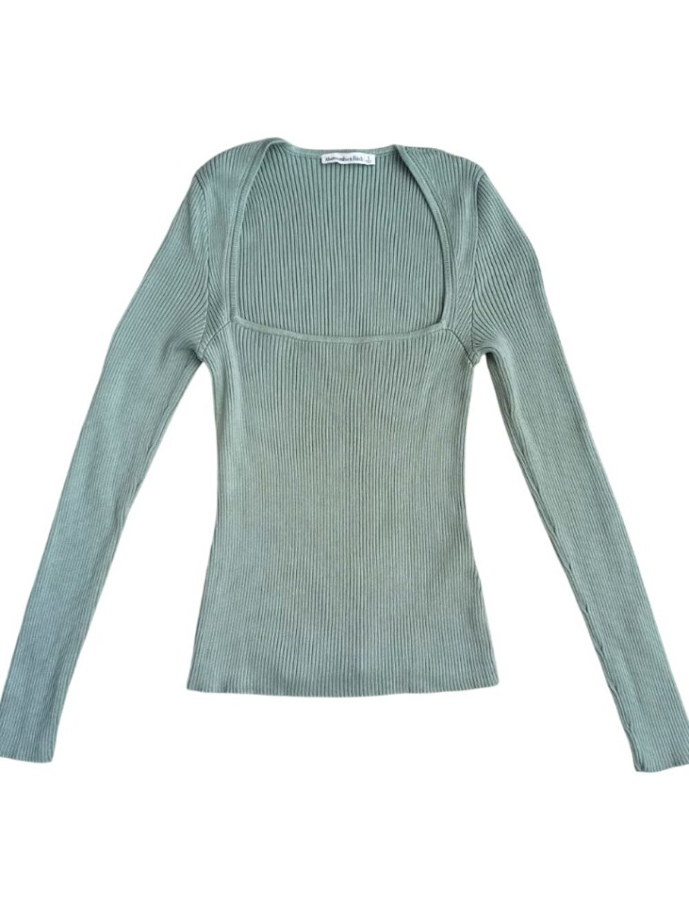 Abercrombie & Fitch Sage Green Ribbed Square Neck Long Sleeve Top Size S